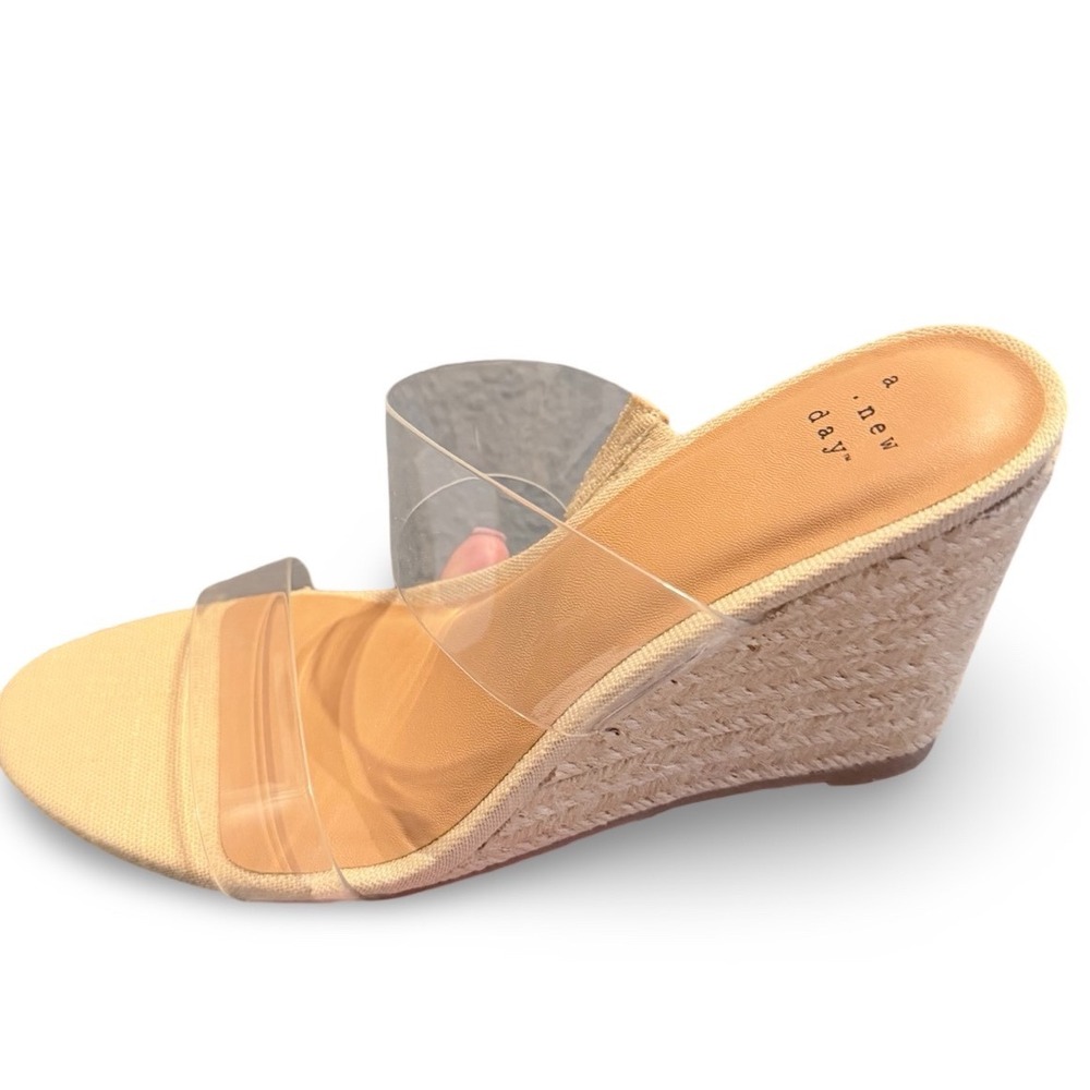 A New Day Ansel Tan Raffia Clear Double Strap Heel Sandals Womens Size 8 - Picture 5 of 8